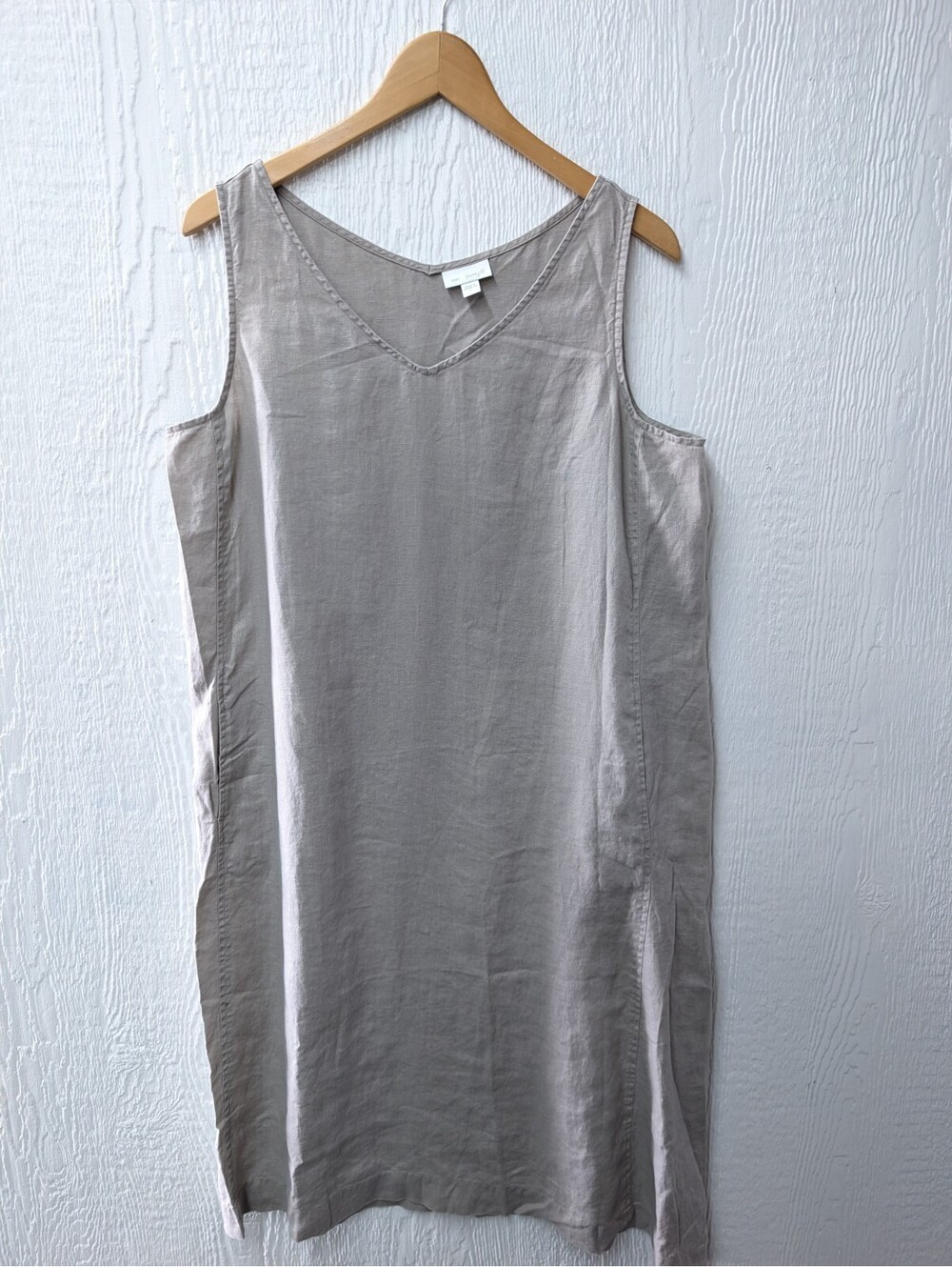 J Jill 100% Linen Gray Sleeveless Dress Pockets Beachy Coastal Capsule Large